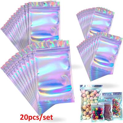 50pcs Resealable Smell Proof Bags Holographic Foil Bags Pouch Bag Flat Zip Lock Bag for Food Candy Jewelry Screw
