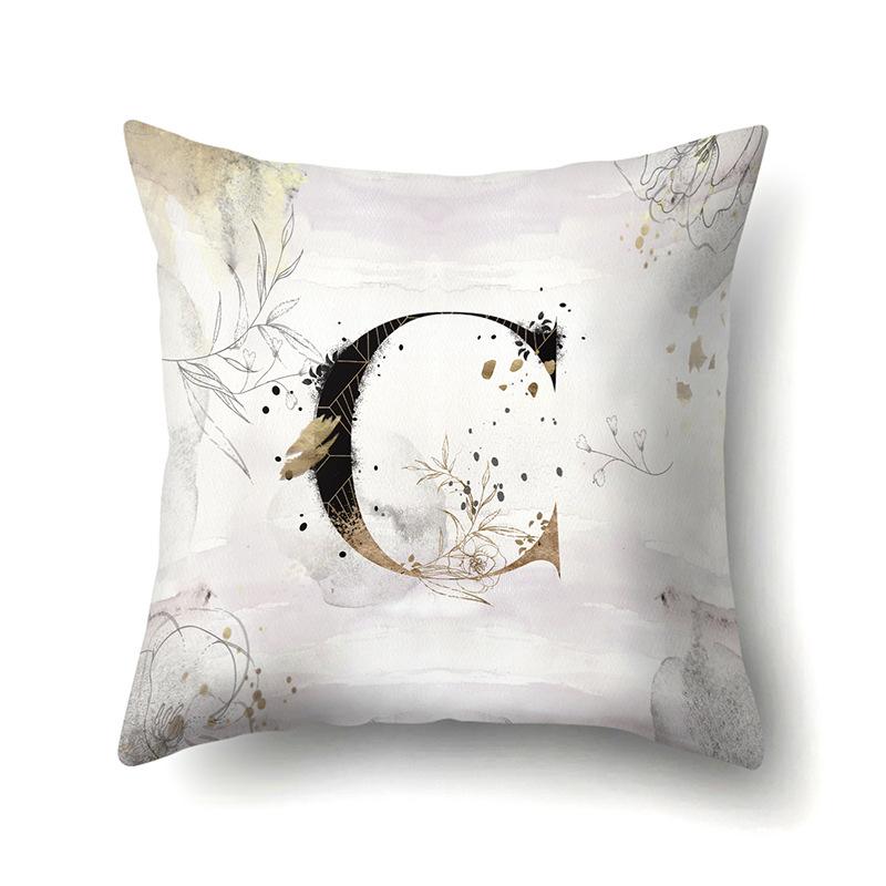 Polyester Pillow Case Car Ink and Ancient Style Home 26 English Letters Printed Sofa Pillow Case