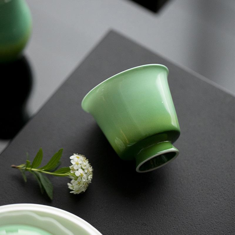Service à thé en céramique peint à la main avec glaçure dégradée vert jade Gaiwan Gongfu Tasses pour la maison le bureau Collection Printemps Éveillé Cadeau