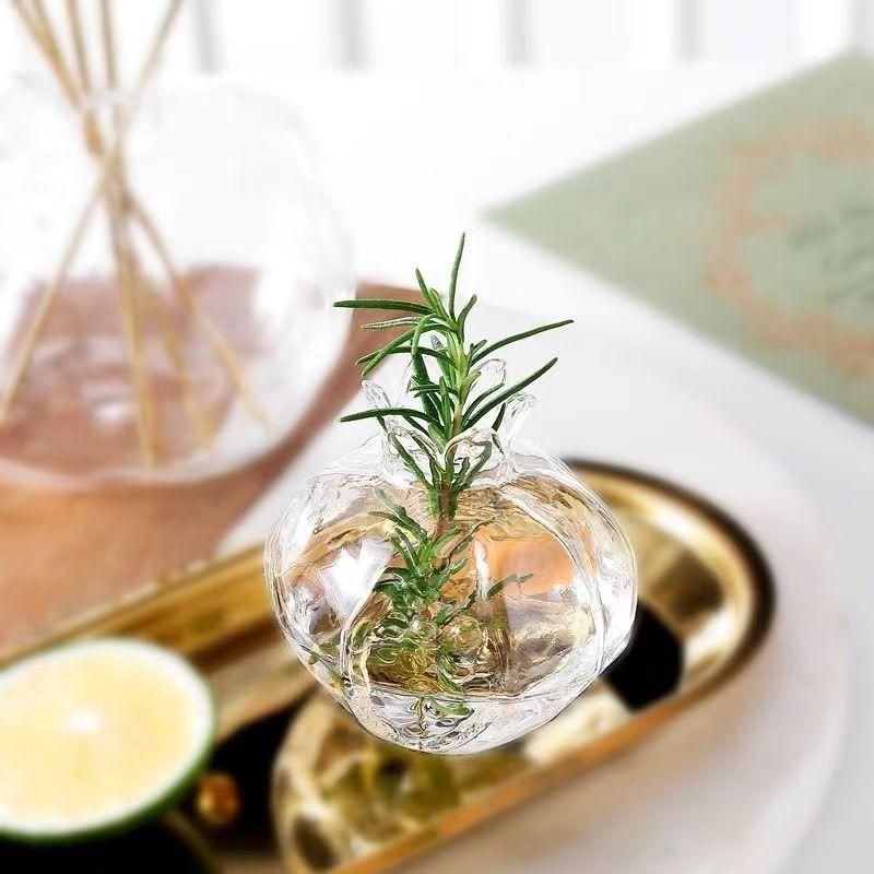 Creative Red Glass Pomegranate Flower Dining Table Vase Table Top Ornament Hydroponic Plant Vase Flower Arrangement Container