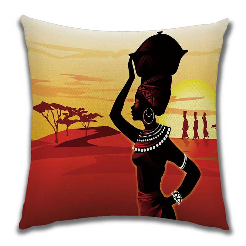 Abstract Painting Africa Cus on Cover African Woman Home Decor Pillow Case Gallery Exotic Ethnic Stye Linen Cus on Cover
