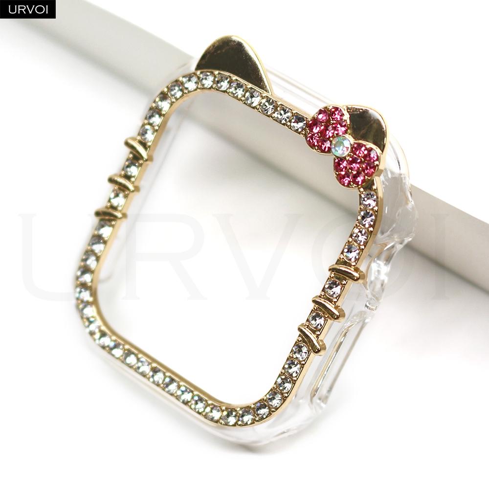 URVOI cover for Apple Watch Series 10 9 8 7 6 SE 5 hard bumper frame zircon Case for iWatch protector kitty design 40 41 42 46mm 7