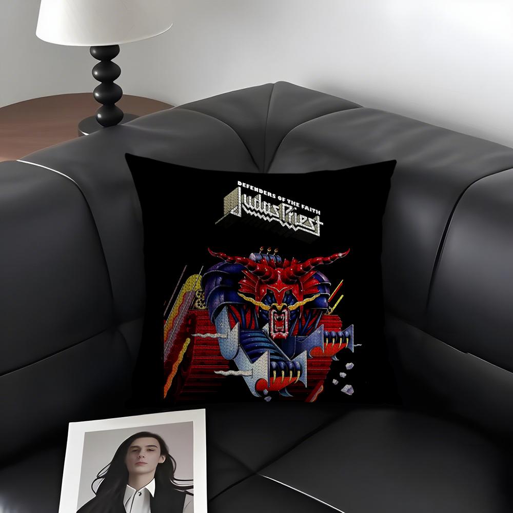 J-Judas Priestt Band Cushion Cover Natural Linen Organic Fabric Double-Sided Printing Sofa Home Decor Gift Pillow Case