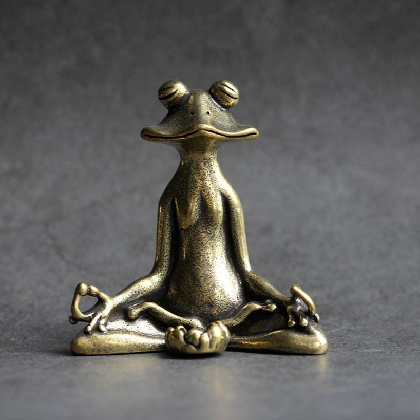 1 Stück Vintage Messing Meditation Zen Statue Schmuckstück Kupfer Tier Skulptur Heim Schreibtisch Dekoration Tee Haustier