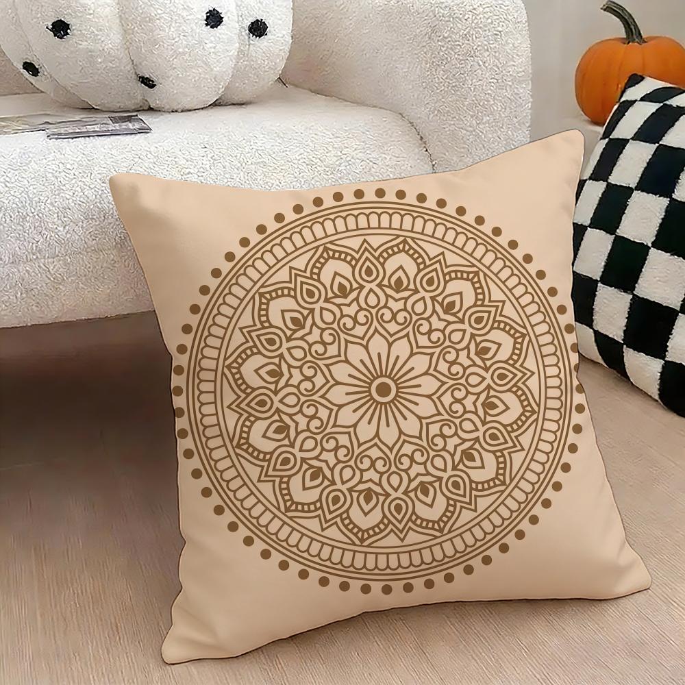 Mandala Style Decorative Cushion Cover Natural Linen Double Sided Print Throw Pillow Case for Sofa Couch Home Decor