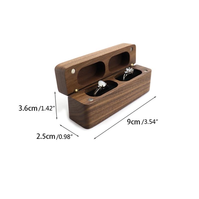 Fashion Wood Ring Box for 2 Rings Slim Double Ring Storage Holder Modern Wedding Ring Bearer Box Decorative Box with Lid