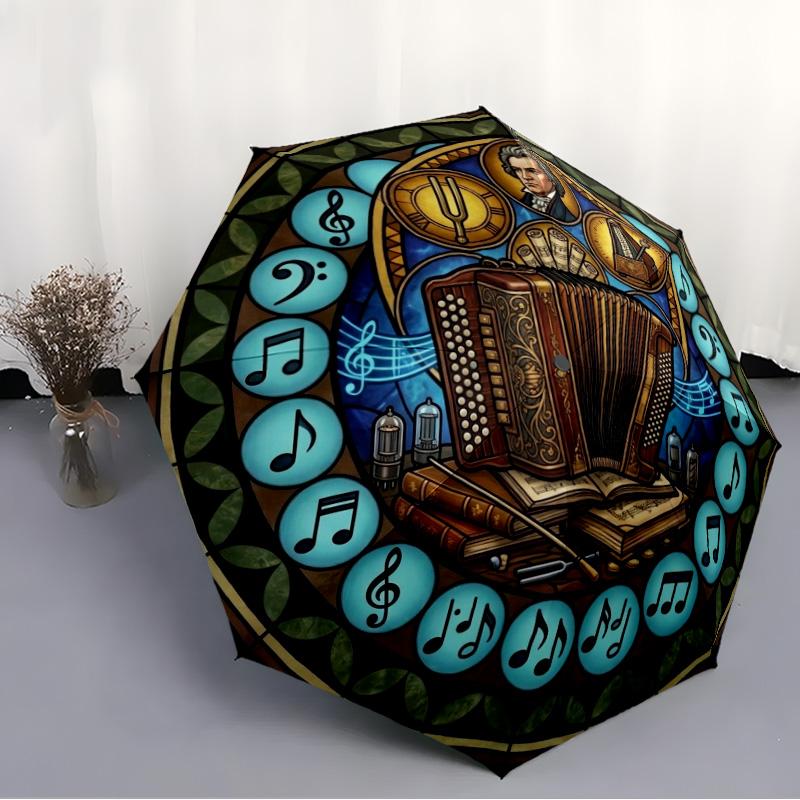 Musicians Legacy pattern umbrella, portable and foldable design, 8 ribs, a casual accessory for Halloween, Christmas, and birthday gifts.