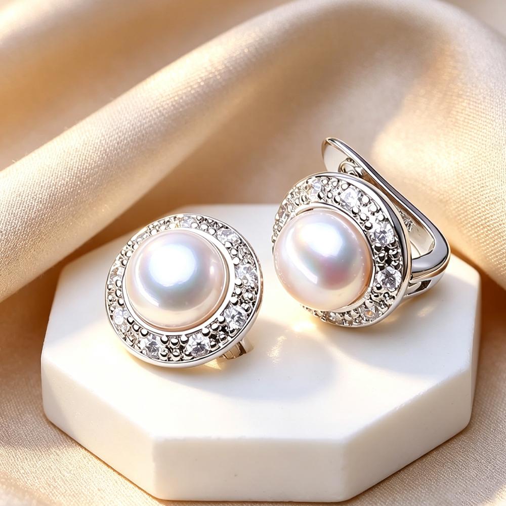 LSOOYH Orecchini con Perle d'Acqua Dolce 7-8mm Colore Argento Moda Zirconia Cubica Orecchini a Clip per Donna Regali di Compleanno