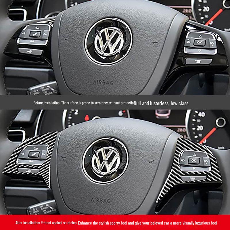 Real Carbon Fiber Steering Wheel Button Stickers for 11-18 Volkswagen Touareg