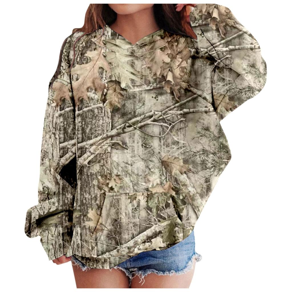 Children's Casual And Fashionable Leaf Print Hooded Sweatshirt