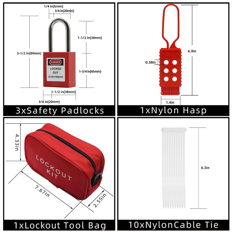 BHBL Lockout Tagout Kit -Lockout Tagout Tag, Nylon Tie, Nylon Storage Bag, RedSafety Padlock, Lockout Tagout Locks (Red Kit)