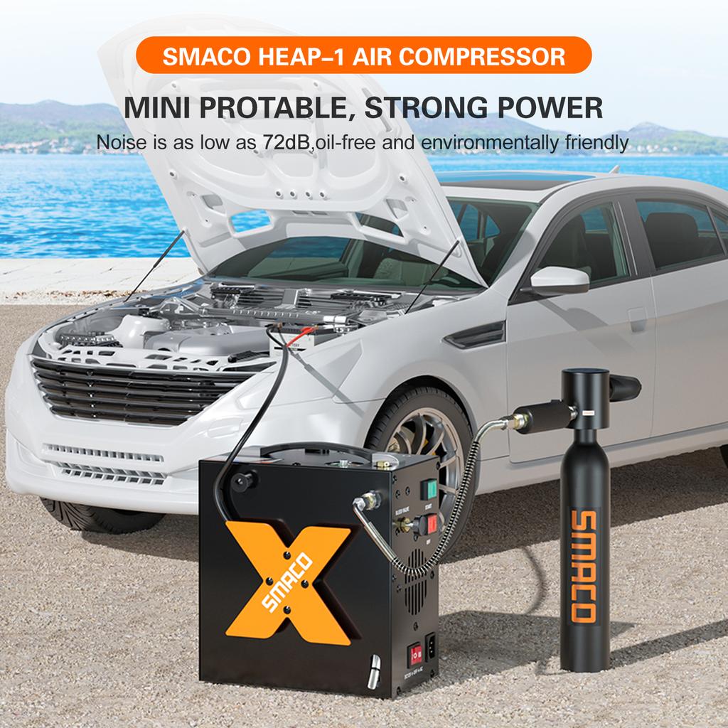 Pompa elektryczna ze zbiornikiem do nurkowania AutoStop Sprężarka powietrza Bezolejowa przez samochód 12 V DC lub dom 110 V AC