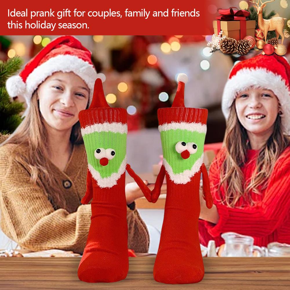 Christmas Magnetic Holding Hands Socks Soft Warm Unisex Couple Socks Christmas Socks Novelty Xmas Crew Socks for Women Men