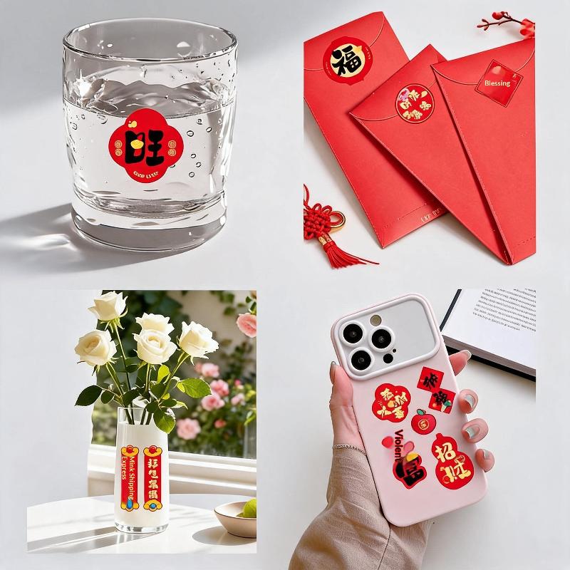 1/4 Roll Chinese New Year Sticker Rolls Festive Strong Adhesive For Spring Festival Gift Wrapping