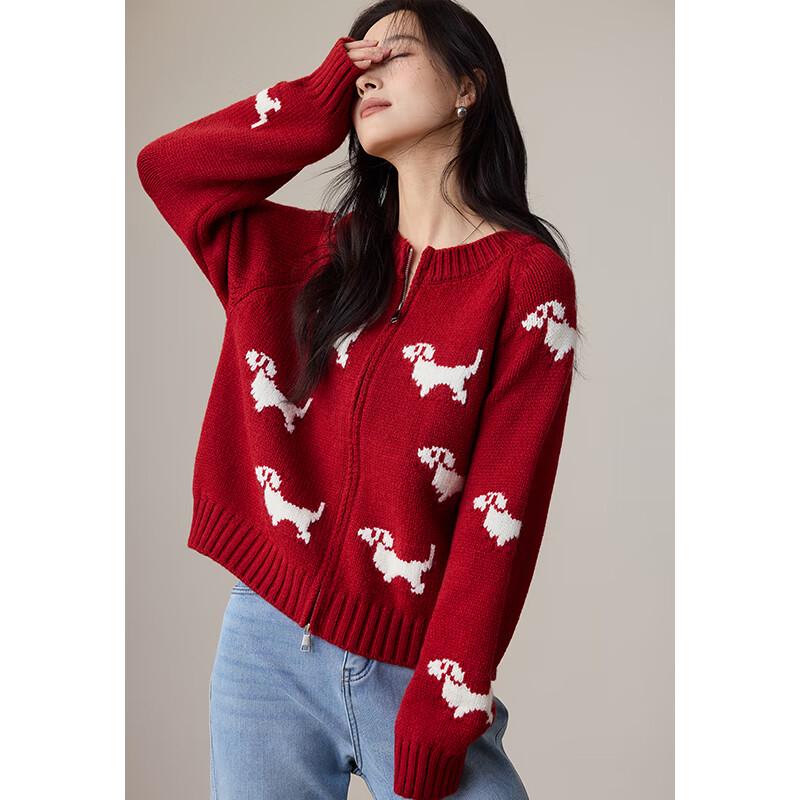VICTORIA&VERA Women's Christmas Puppy Jacquard Knitted Cardigan V9019W06