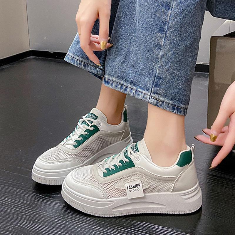 Mesh Breathable Little White Shoes Women's Ins Tide Summer 2025 New Versatile Thick-soled Lace-up Round Head Casual Board Shoes