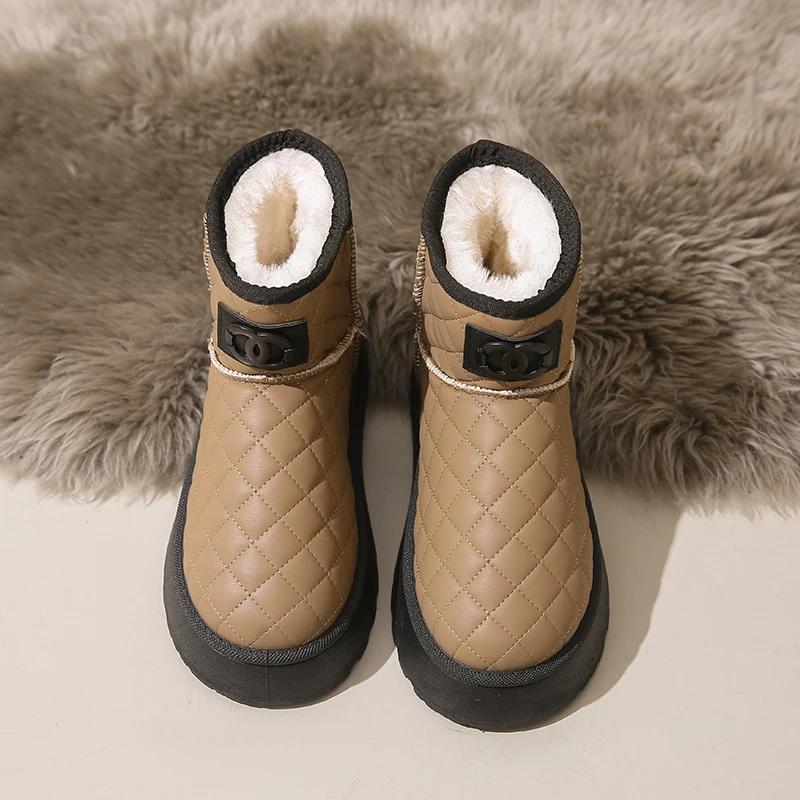 Fashion Women Snow Boots Warm Plush Slip-on Solid Fashion Female Ankle Boot Ladies Winter Comfortable Shoes Non-slip