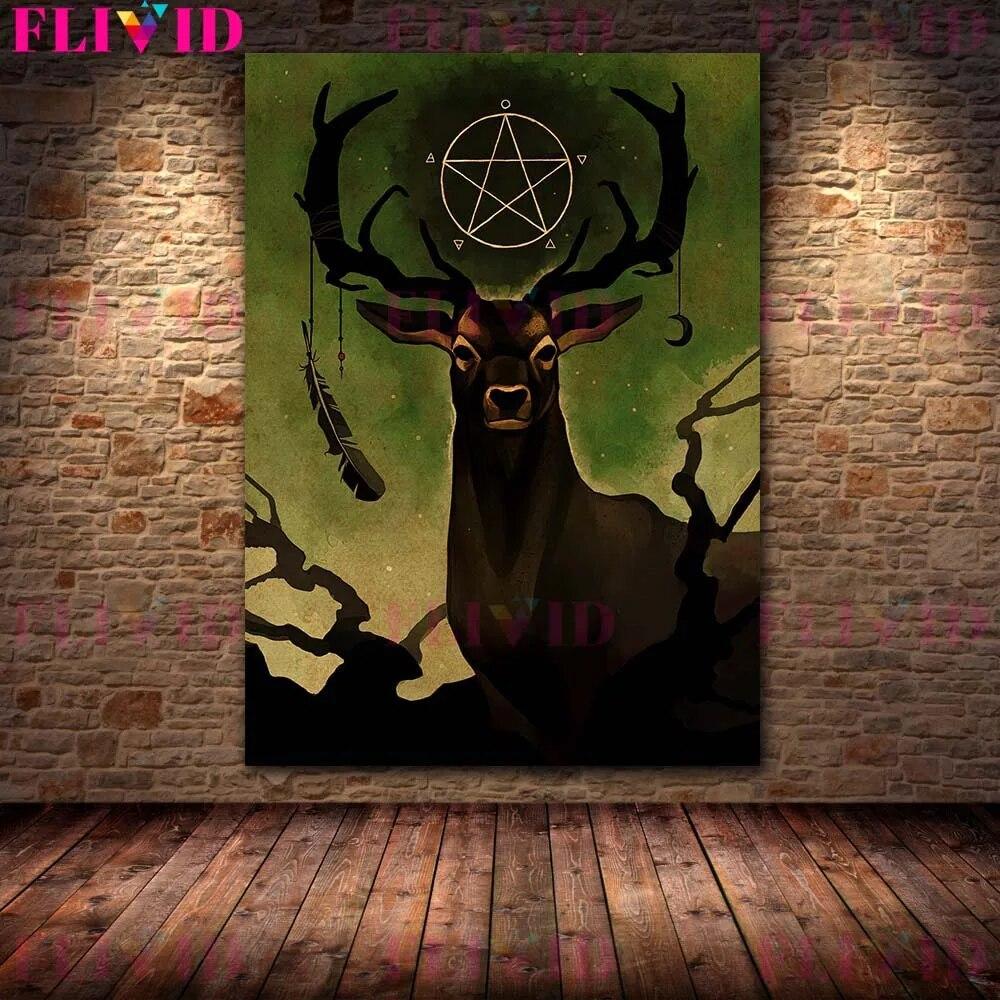 Fire Moth,Owl,Crow,Toad,Elk Abstract Mysterious Animal Art Poster And Print  Creatures In The Magic World Vintage Wall Art Decor No Frame