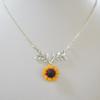 Women Faux Pearl Sunflower Leaf Branch Twig Pendant Necklace Jewelry