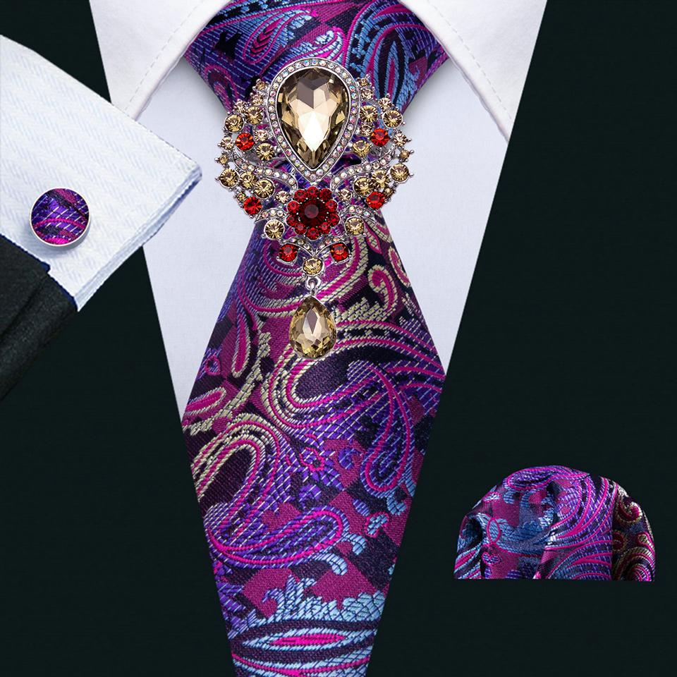 

Мужские галстуки Barry.Wang с брошью, жаккардовый формальный шелковый галстук с узором пейсли, набор носовых запонок N-0638