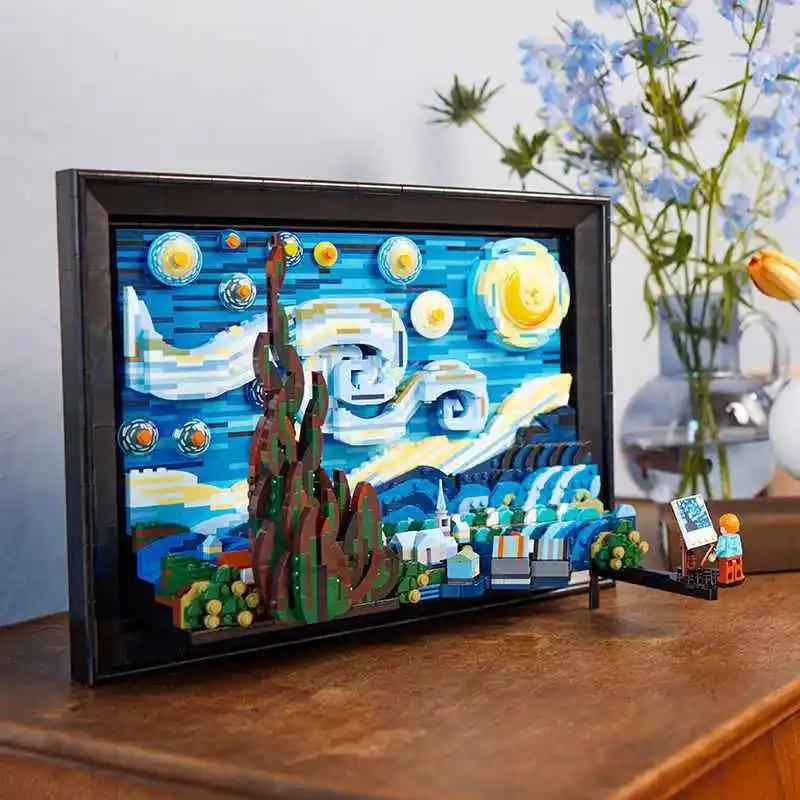 New World Masterpiece Vincent Van Gogh Pixel Painting Starry Night Micro Building Block Brick Creative Decorative Model Toy Gift