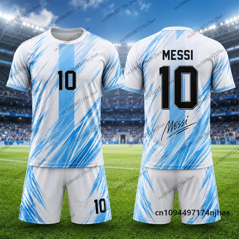 Children‘s Tracksuit Argentina Fans Messi No.10 Print T-Shirt+Shorts Sets Football Jersey Suit Sports Kids 2 Piece Outfits