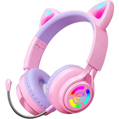 Fones de ouvido sem fio infantis com Bluetooth 5.3, dobráveis com microfone de alta definição, luzes LED RGB com cartão TF, conector de áudio de 0,138 polegadas