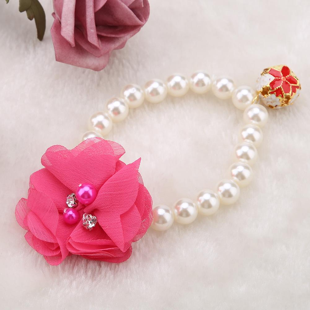 Dog Pet Pearl Flower Collar Elastic Necklace for Puppy Collar Jewelry Accessory(Rose Red)