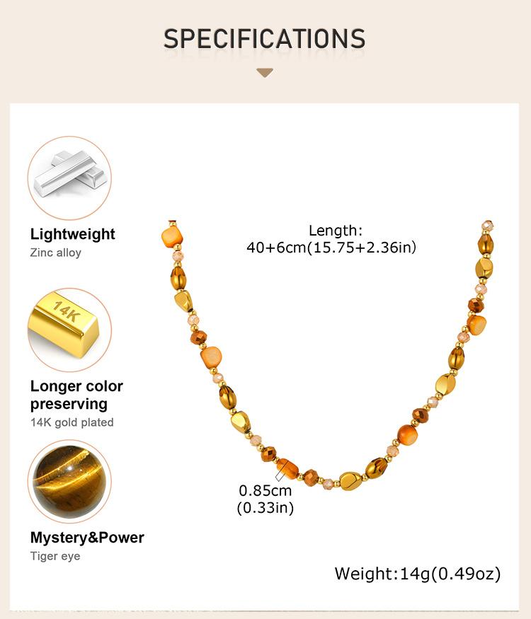 Vintage Naturalny Brązowy Kamień Tygrysie Oko Naszyjnik Choker dla Kobiet, Regulowany Łańcuszek z Koralików, Biżuteria do Układania