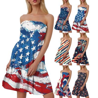 Fashion Women's Casual Bandeau Independence Day Printed Sleeveless Dress