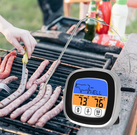 Matlagnings BBQ Termometer Pekskärm Temperaturmätare med Timer Sond
