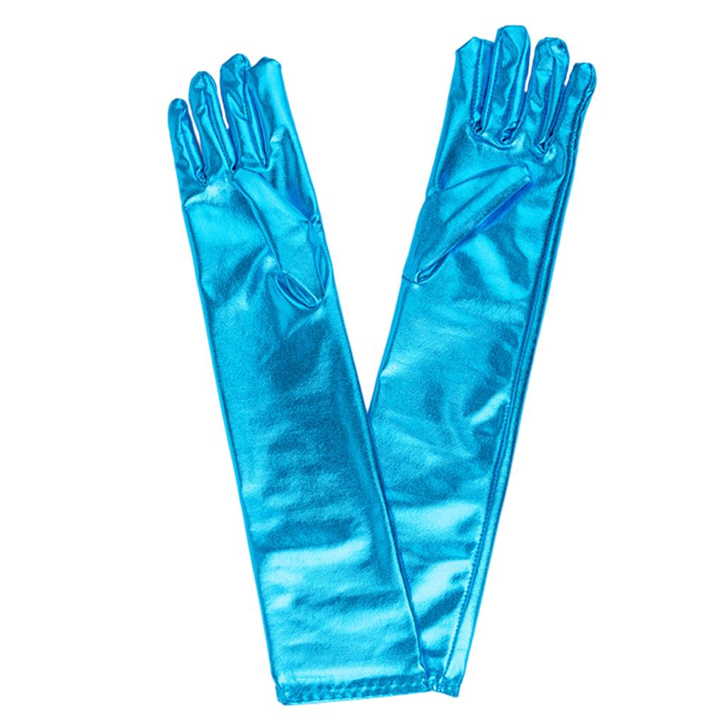 Guantes Metálicos Largos de 17 Pulgadas para Mujer Guantes Brillantes de Cuero Sintético con Aspecto Mojado Disfraz de Halloween Cosplay Accesorios para Fotos