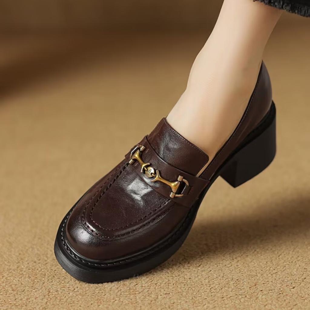 Elegant and thin~ Loafers women's 2025 new autumn and winter lazy shoes British style small leather shoes thick heel high heels 6cm