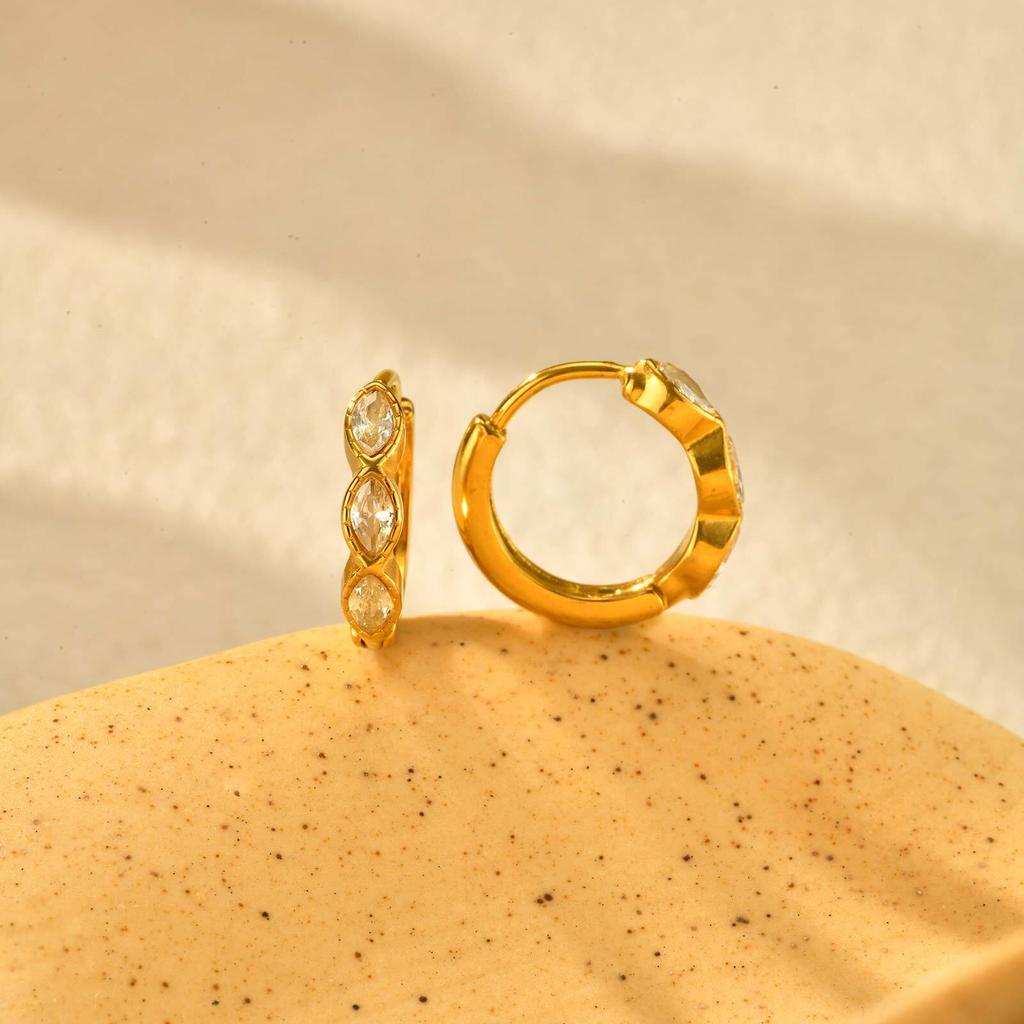 Stainless Steel Zircon Hoop Earrings, Small Round Hoops Huggie Earrings, Women Zircon Circle Piercing Ear Jewelry