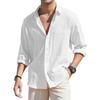 Men's Loose-Fit Long-Sleeve Cotton Linen Shirts for Men Business Casual Button Down Shirt Lightweight Breathable Vacation