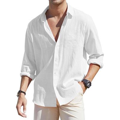 Chemises en coton et lin à manches longues pour hommes, coupe ample, décontractée, boutonnée, légère, respirante, pour les vacances
