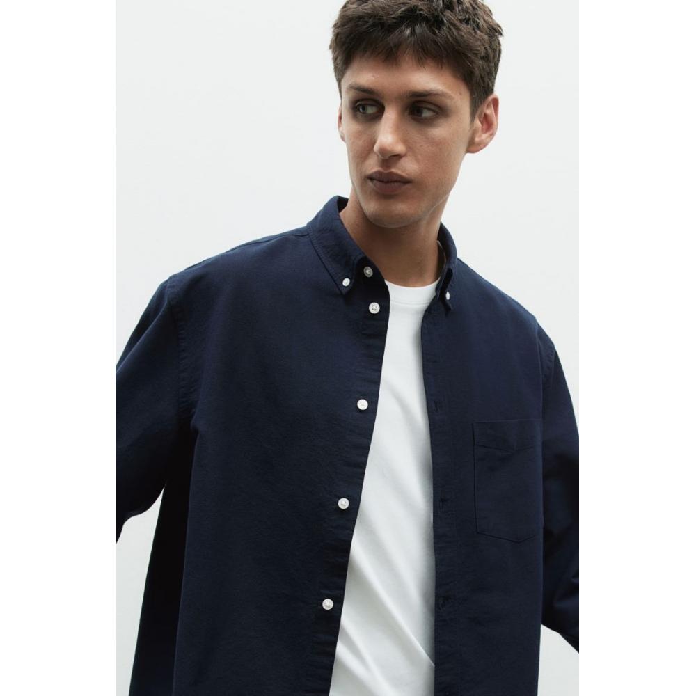 H M Regular Fit Oxford sHirt Navy Blue