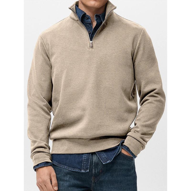 Men Quarter Zip Sweatshirt Long Sleeve Stand Collar Solid Color Casual Pullover