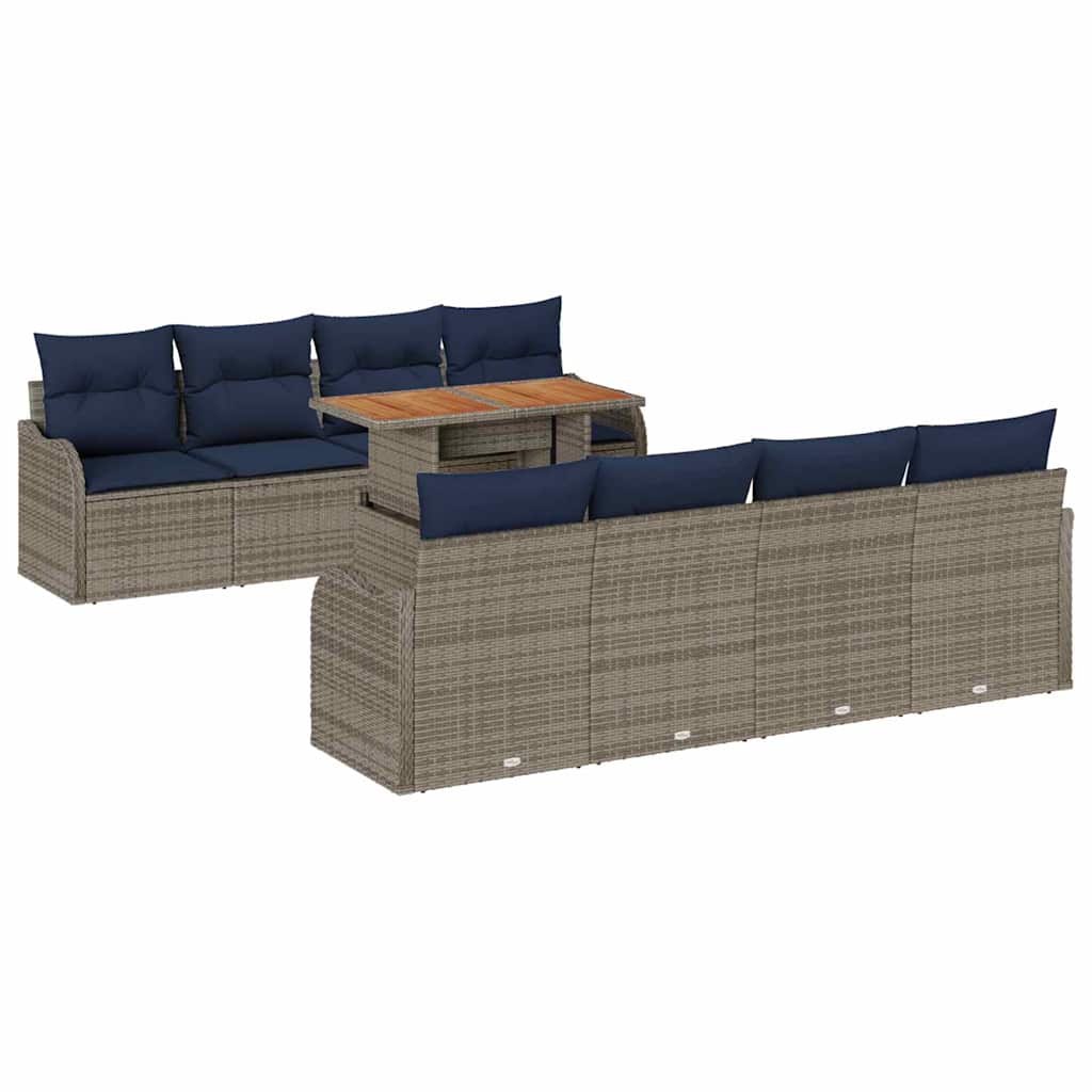 Garden Sofa Set 7 pcs Grey and Navy Blue