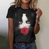 Summer Women Cat Print Casual Short-Sleeved 3d Fashion Streetwear Round Neck Pullover Oversized