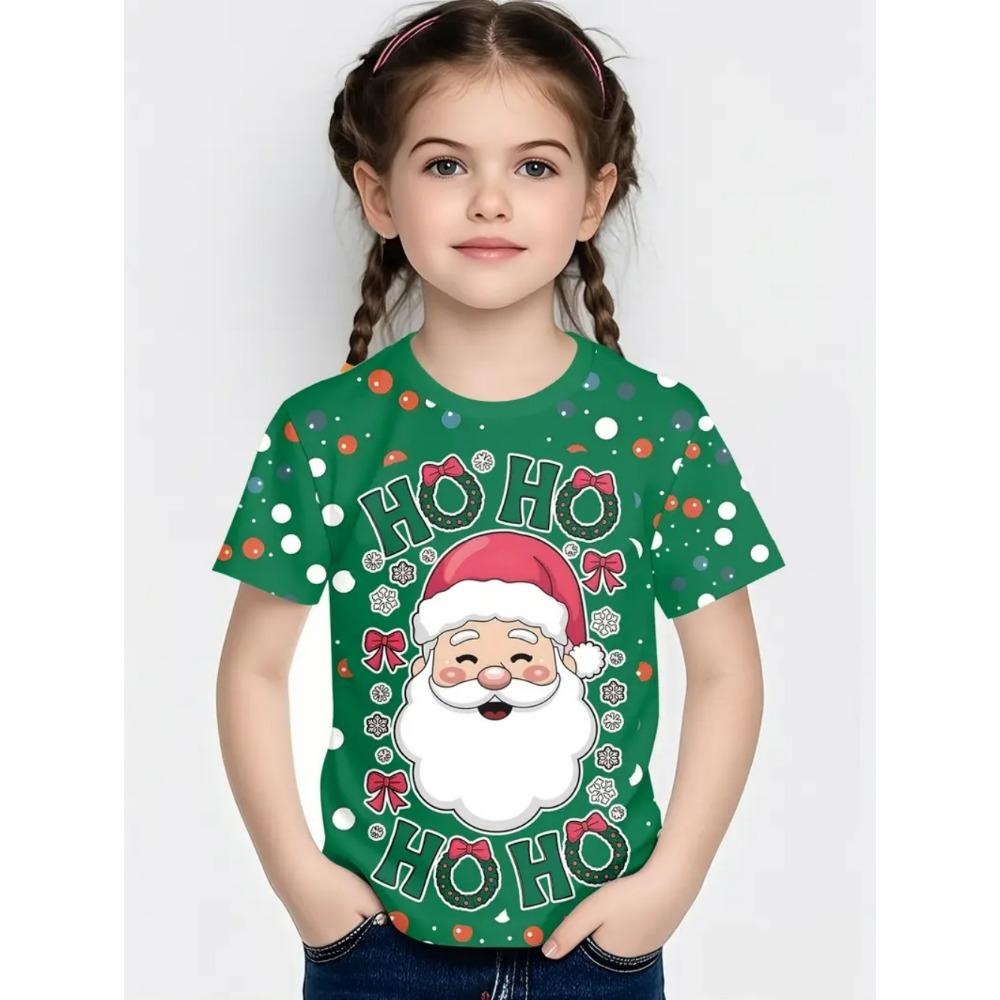 Cute Santa Claus Children's T-Shirt Christmas 3D Print Girl Short Sleeve T-Shirt Holiday Boys Clothes O-Neck Tees Tops Clothing