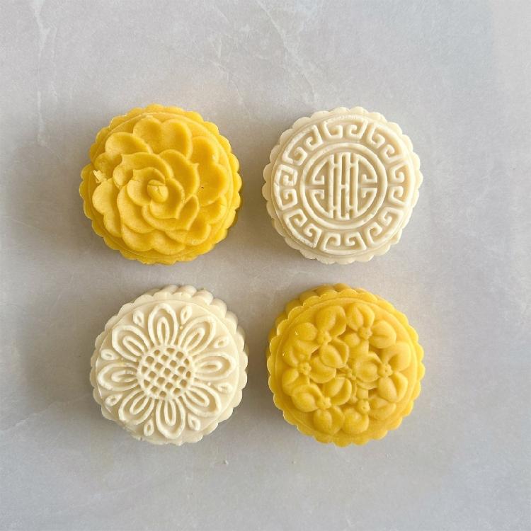 Eis Haut Mondkuchenform ABS Kunststoffe Keksausstecher Handpresse Gebäckform Praktische Mondkuchenform mit 4 Stempeln