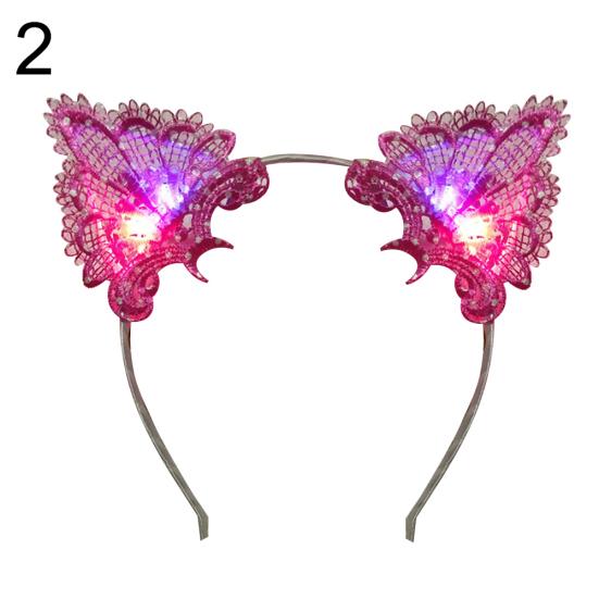 Women LED Light Up Cat Ears Lace Hair Hoop Headband Headwear Party Supplies