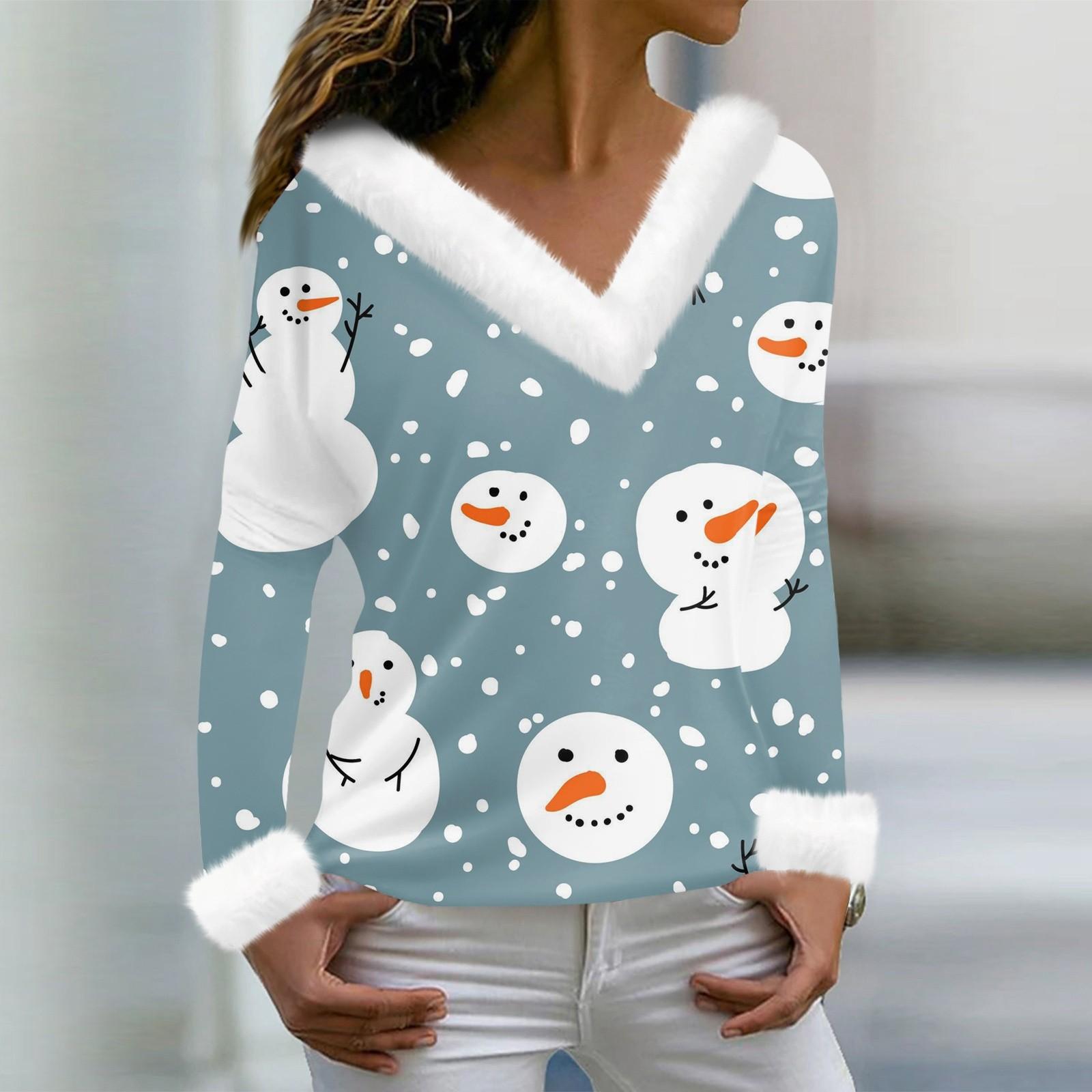 

Жіноча модна плюшева різдвяна вечірка з довгим рукавом і V-подібним вирізом M