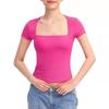 Solid Color Square Neck Short Sleeved Top Pure Color Square Collar Short Sleeve Tops Female