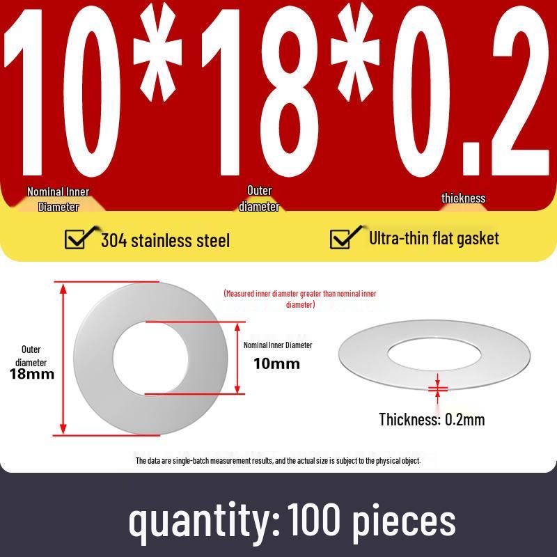 Plochá podložka z nerezové oceli 304 pro nastavení vůle hřídele (0,1/0,2/0,3 mm)