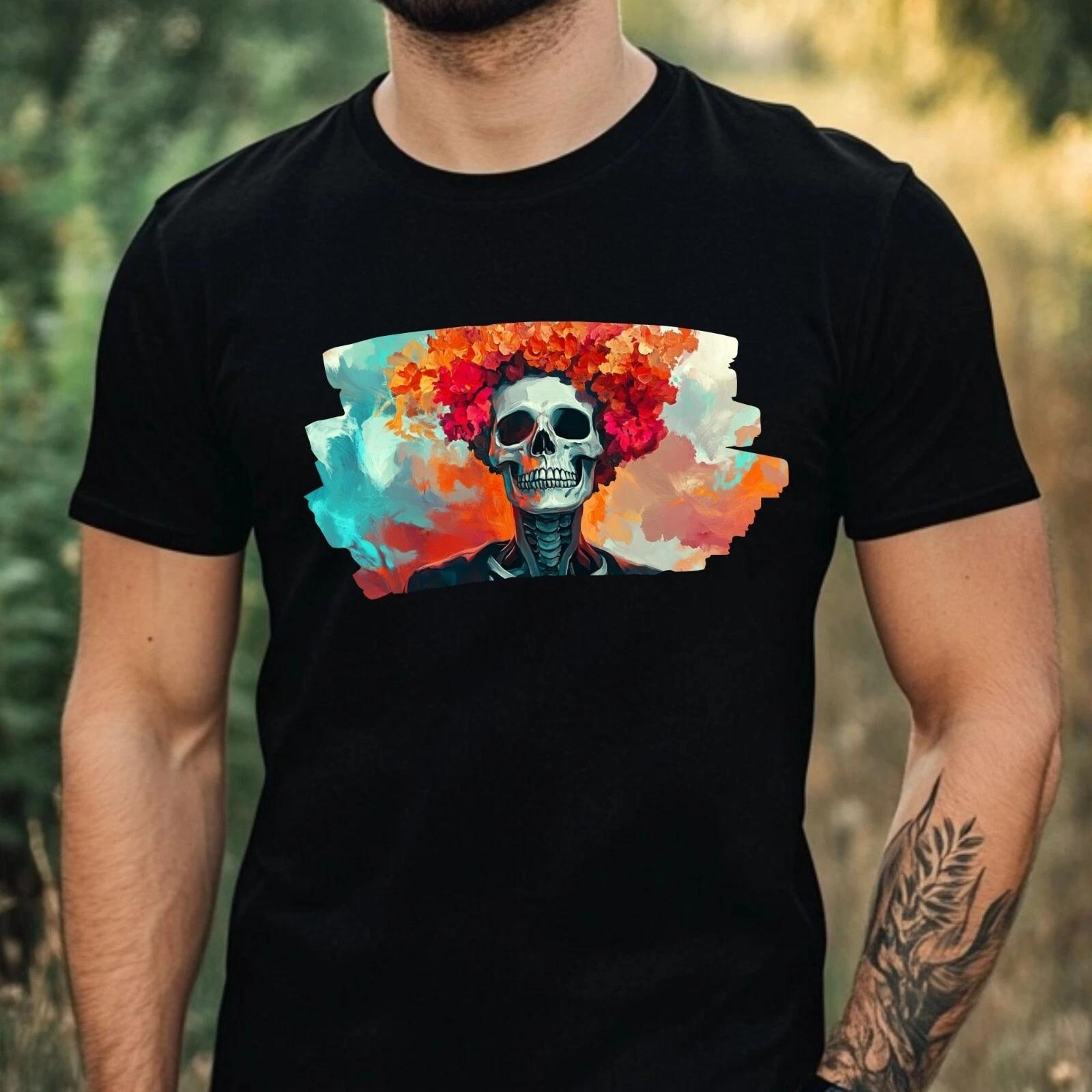 T-Shirt Herren Skelett Portrait Motiv Baumwolle Größe XS bis 5XL M