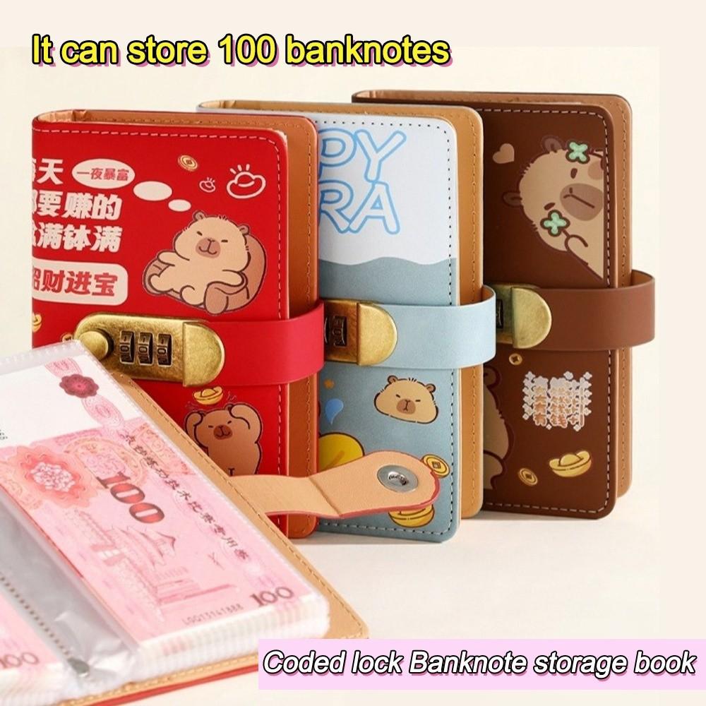 Lockable Design 100 Envelopes Money Saving Challenge Capybara Savings Binder  for Children