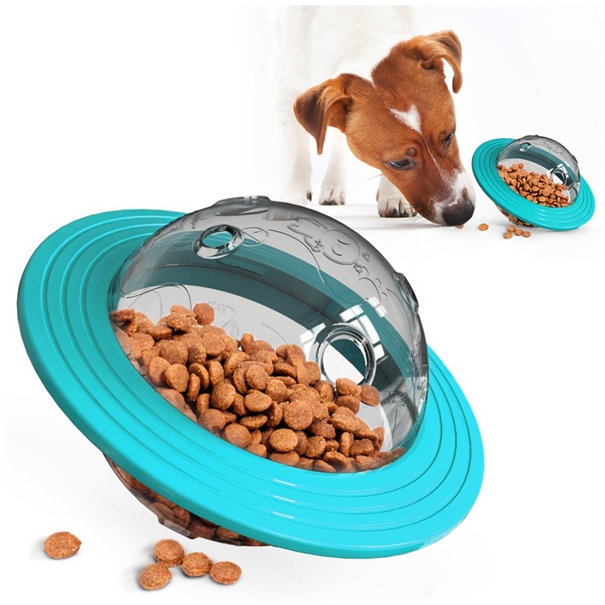 Dog Treat Dispenser Flying Saucer Toy, Durable Nylon Interactive Chew and Fetch Toy for Medium Large Dogs 16×11cm синий