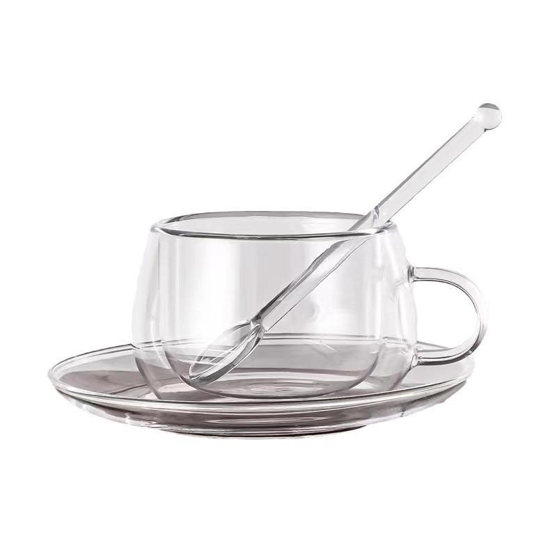 Double layered thick transparent glass cup simple and fashionable transparent household coffee cup with handle  water cup